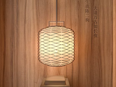 Traditional Woven Hanging Lantern With Warm Glow On Wooden Wall 3d model