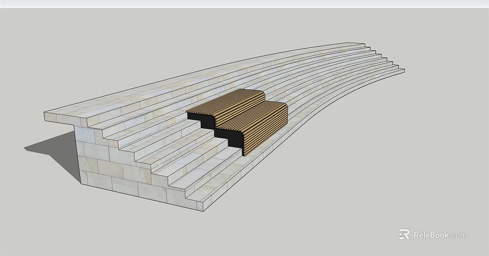 Modern Curved Staircase With Light Colored Steps And Central Dark Decorative Section 3d model 