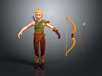 Game Movie Character Blonde Hair Green Top Brown Pants With Yellow Bow Arrows And Quiver 3d model