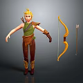 Game Movie Character Blonde Hair Green Top Brown Pants With Yellow Bow Arrows And Quiver