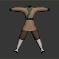 Traditional Martial Arts Costume With Brown Cross Collar Green Belt White Socks And Black Shoes