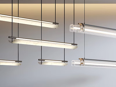 Modern Hanging Lighting Combination With Sleek Long Transparent And Metallic Fixtures 3d model