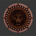 Round Bronze Shield With Lion Head Carving And Ornate Studded Edge Design