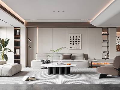 Modern Living Room Interior Design With Light Gray Sofa Coffee Table Rug And Decorative Painting 3d model