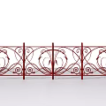 Elegant Decorative Red Wrought Iron Railing With Ornate Curved Scroll Patterns 3d model
