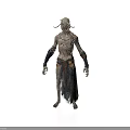 Woman Fantasy Character With Horns Textured Skin Decorative Skirt And Arm Bands
