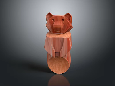 Wooden Bear Sculpture With Geometric Design And Smooth Polished Surface 3d model