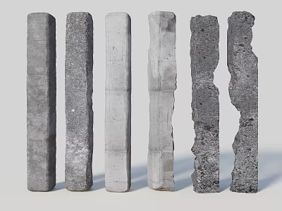 Architectural Concrete Columns Featuring Textured Worn And Intact Surface Details 3d model