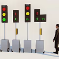 Outdoor Traffic Signs With Red Green Lights And Pedestrian Symbols Near Walking Man