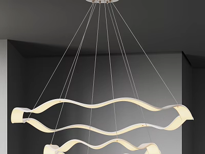 Modern Wavy White Pendant Light With LED Strip For Interior Lighting 3d model