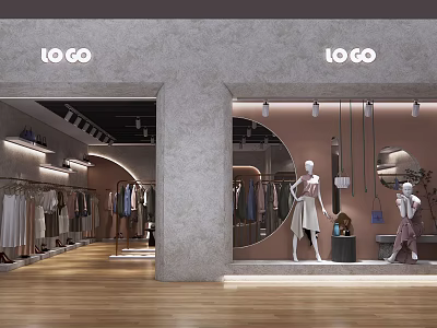 Modern Clothing Store Interior With Window Display Mannequins And Fashionable Apparel Racks 3d model
