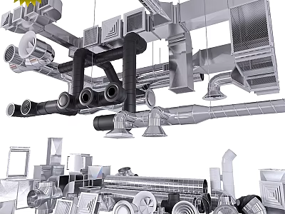 Industrial Metal Piping System With Ventilation Ducts And Factory Components 3d model