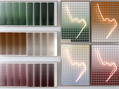 Modern Colorful Wall Decor With Gradient Patterns And Grid Line Designs 3d model