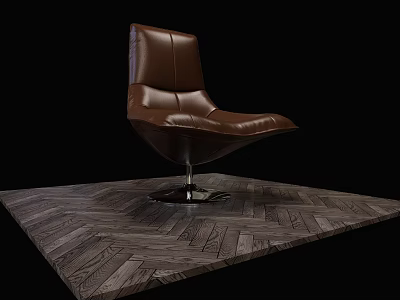 Stylish Brown Leather Single Sofa With Metal Base On Wooden Herringbone Floor 3d model