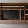Modern Wooden TV Cabinet with Storage Shelves Decorative Vases and LED Lighting