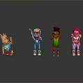 Cartoon Characters In Colorful Outfits Hats And Various Poses Like Waving Raising Hands
