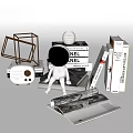 Decorative Ornament Set Featuring Geometric Frame White Cylindrical Ornament Chanel Book And Astronaut Figurine