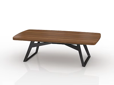 Modern Coffee Table With Wooden Tabletop And Black Metal Legs 3d model