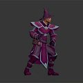 Fantasy Wizard Game Character In Purple Outfit With Pointed Hat And Ornamental Armor