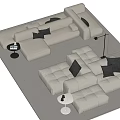 Modern Sectional Sofa With Beige Upholstery Black Cushions Side Tables And Floor Lamp