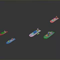 Detailed Blue Miniature Boat Models Neatly Arranged On Black Background Surface