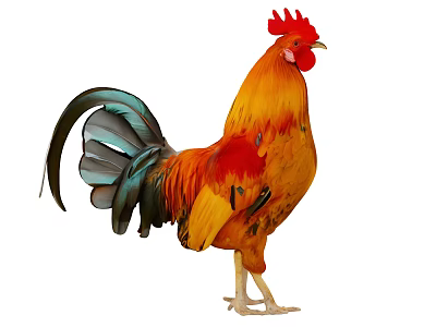 Vibrant Colorful Rooster With Red Comb And Green Tail Feathers Standing Alone 3d model