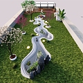 Modern waterscape pool landscape Tiantai garden sketch garden landscape fountain 3d model