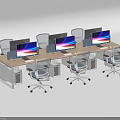 Modern Office Workspace With Multiple Desks Computer Monitors And Ergonomic Chairs 3d model