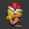 Yellow Smiling Emoji Wearing Santa Hat And Red White Striped Clothes With Hands On Cheeks