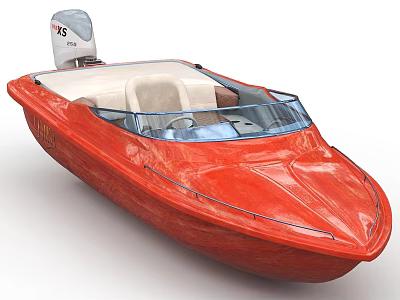 Red Yacht With White Seats Windshield And ZS 150 Outboard Motor 3d model