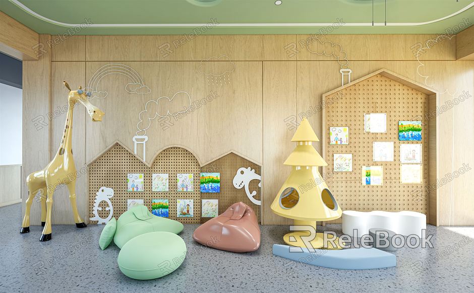 Modern Lazy Sofa Kindergarten Children Children's Sculpture Kindergarten Background Wall model