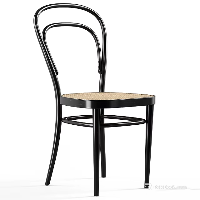 Single Chair With Black Metal Curved Frame And Cane Seat Design 3d model 
