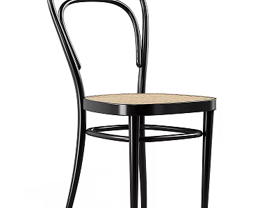 Single Chair With Black Metal Curved Frame And Cane Seat Design 3d model