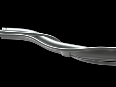 Silver Metallic Curved Pipe With Sleek Surface On Black Background 3d model