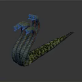 Mythical Snake With Multiple Heads And Green And Yellow Patterned Long Body On Dark Background
