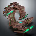 Intricate Sci Fi Mechanical Structure Featuring Brown Exterior And Green Glowing Accents