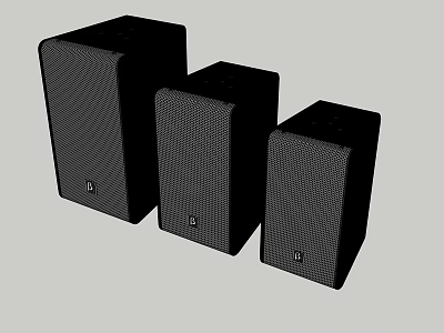 Black Audio Speakers With Three Different Sizes And Mesh Surface Design 3d model