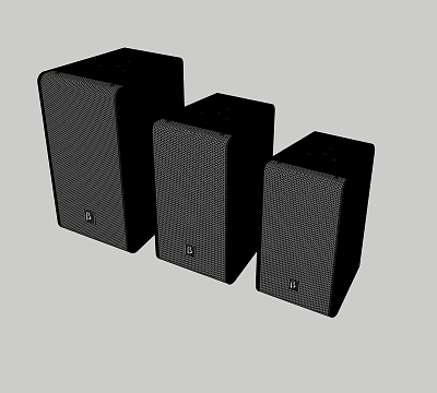 Black Audio Speakers With Three Different Sizes And Mesh Surface Design 3d model
