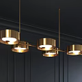 Gold Modern Chandelier With Multiple Circular Lights Hanging On Dark Ceiling 3d model