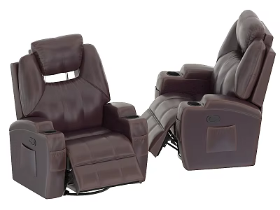 Ergonomic Brown Leather Massage Chair With Reclining Backrest And Cup Holders 3d model
