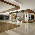 Modern Shopping Mall Interior With Retail Shops Brand Logos Display Windows And Floor Design