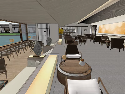 Modern Hotel Lobby Interior With Comfortable Seating Decorative Sculptures And Natural Light 3d model