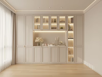 Modern White Bookcase Interior Design With Open Shelves LED Lighting And Decorative Items 3d model