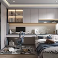 Modern Tatami Bedroom Interior Design With Desk Storage Cabinets And Soft Tones
