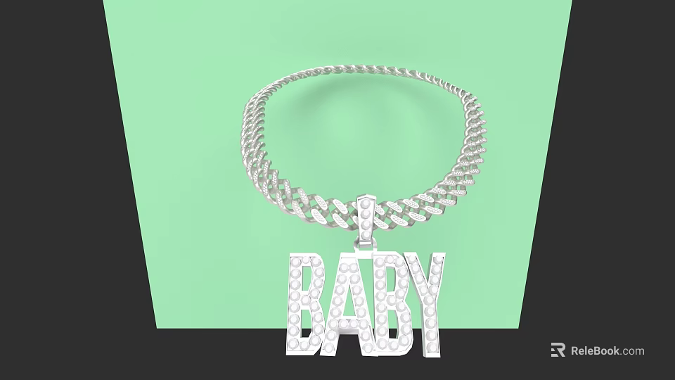 Stylish Silver Chain Necklace With Baby Pendant For Fashionable Clothes 3d model 