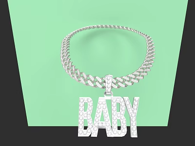 Stylish Silver Chain Necklace With Baby Pendant For Fashionable Clothes 3d model