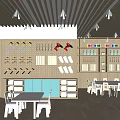 Bright Kindergarten Classroom With Wooden Ceiling Colorful Shelves And Kids Furniture