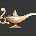Golden Magic Lamp as Decorative Household Item with Curved Handle and Ornamental Base