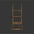 Vintage Rustic Wooden Cart Featuring Multiple Shelves And Rolling Wheels Design