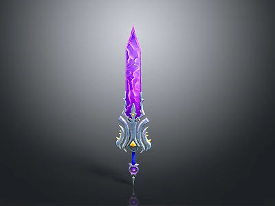 Purple Mythical Sword With Intricate Patterns Blue Silver Decorations And Gemstone Accent 3d model